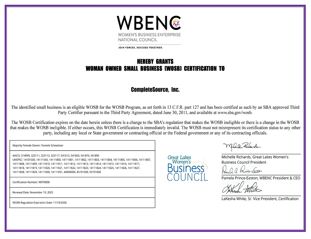 WOSBC Certificate 2025